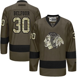 ED Belfour Reebok Chicago Blackhawks Authentic Green Salute to Service NHL Jersey