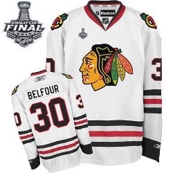 ED Belfour Reebok Chicago Blackhawks Authentic White Away 2015 Stanley Cup Patch NHL Jersey