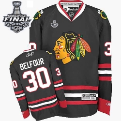 ED Belfour Reebok Chicago Blackhawks Premier Black Third 2015 Stanley Cup Patch NHL Jersey