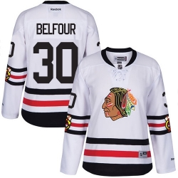 ED Belfour Women's Reebok Chicago Blackhawks Authentic White 2017 Winter Classic NHL Jersey