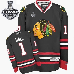 Glenn Hall Reebok Chicago Blackhawks Premier Black Third 2015 Stanley Cup Patch NHL Jersey