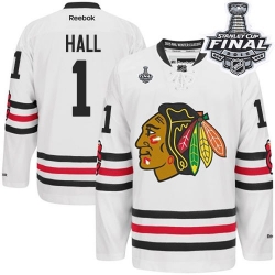 Glenn Hall Reebok Chicago Blackhawks Premier White 2015 Winter Classic 2015 Stanley Cup Patch NHL Jersey