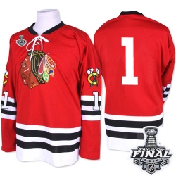 Glenn Hall Mitchell and Ness Chicago Blackhawks Authentic Red 1960-61 Throwback 2015 Stanley Cup Patch NHL Jersey