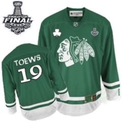 Jonathan Toews Reebok Chicago Blackhawks Authentic Green St Patty's Day 2015 Stanley Cup Patch NHL Jersey