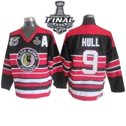 Bobby Hull CCM Chicago Blackhawks Premier Red/Black 75TH Patch Throwback 2015 Stanley Cup Patch NHL Jersey