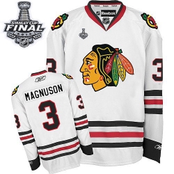 Keith Magnuson Reebok Chicago Blackhawks Premier White Away 2015 Stanley Cup Patch NHL Jersey