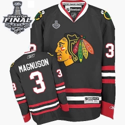 Keith Magnuson Reebok Chicago Blackhawks Premier Black Third 2015 Stanley Cup Patch NHL Jersey