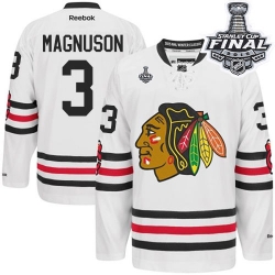 Keith Magnuson Reebok Chicago Blackhawks Authentic White 2015 Winter Classic 2015 Stanley Cup Patch NHL Jersey