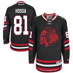 Marian Hossa Reebok Chicago Blackhawks Authentic Black Red Skull 2014 Stadium Series NHL Jersey
