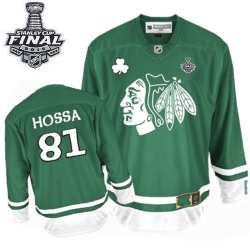 Marian Hossa Reebok Chicago Blackhawks Authentic Green St Patty's Day 2015 Stanley Cup Patch NHL Jersey