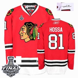 Marian Hossa Reebok Chicago Blackhawks Authentic Red Home Autographed 2015 Stanley Cup Patch NHL Jersey