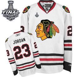 Michael Jordan Reebok Chicago Blackhawks Premier White Away 2015 Stanley Cup Patch NHL Jersey