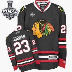 Michael Jordan Reebok Chicago Blackhawks Authentic Black Third 2015 Stanley Cup Patch NHL Jersey