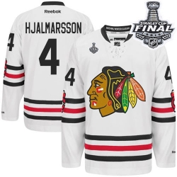Niklas Hjalmarsson Reebok Chicago Blackhawks Premier White 2015 Winter Classic 2015 Stanley Cup Patch NHL Jersey