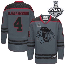 Niklas Hjalmarsson Reebok Chicago Blackhawks Premier Charcoal Cross Check Fashion 2015 Stanley Cup Patch NHL Jersey
