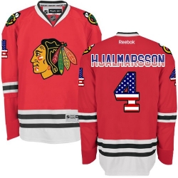Niklas Hjalmarsson Reebok Chicago Blackhawks Authentic Red USA Flag Fashion NHL Jersey