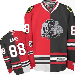 Patrick Kane Reebok Chicago Blackhawks Authentic Red/Black White Skull Split Fashion NHL Jersey