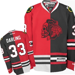 Scott Darling Reebok Chicago Blackhawks Authentic Red/Black Split Fashion White Skull NHL Jersey
