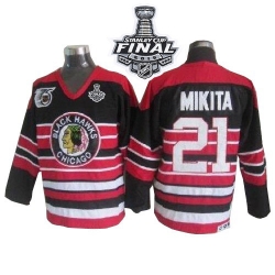 Stan Mikita CCM Chicago Blackhawks Authentic Red/Black 75TH Patch Throwback 2015 Stanley Cup Patch NHL Jersey