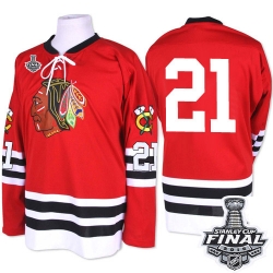 Stan Mikita Mitchell and Ness Chicago Blackhawks Premier Red 1960-61 Throwback 2015 Stanley Cup Patch NHL Jersey