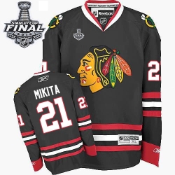 Stan Mikita Reebok Chicago Blackhawks Authentic Black Third 2015 Stanley Cup Patch NHL Jersey