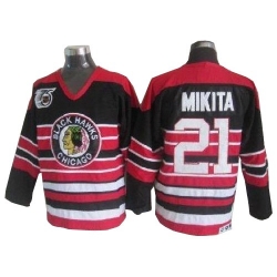 Stan Mikita CCM Chicago Blackhawks Authentic Red/Black 75TH Patch Throwback NHL Jersey