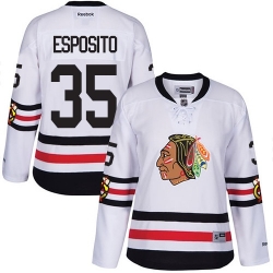 Tony Esposito Women's Reebok Chicago Blackhawks Authentic White 2017 Winter Classic NHL Jersey