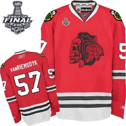 Trevor Van Riemsdyk Reebok Chicago Blackhawks Authentic Red Skull 2015 Stanley Cup Patch NHL Jersey