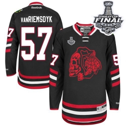 Trevor Van Riemsdyk Reebok Chicago Blackhawks Authentic Black Red Skull 2014 Stadium Series 2015 Stanley Cup Patch NHL Jersey