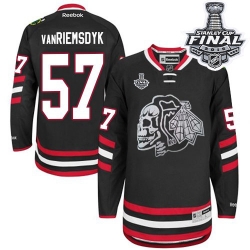Trevor Van Riemsdyk Reebok Chicago Blackhawks Authentic White Black Skull 2014 Stadium Series 2015 Stanley Cup Patch NHL Jersey