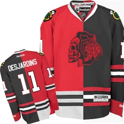 Andrew Desjardins Reebok Chicago Blackhawks Authentic Red/Black Split Fashion White Skull NHL Jersey