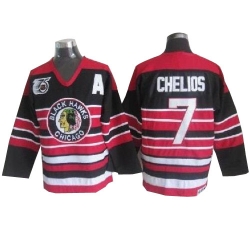Chris Chelios CCM Chicago Blackhawks Premier Red/Black 75TH Patch Throwback NHL Jersey