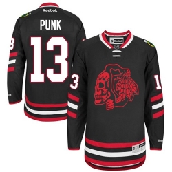 CM Punk Youth Reebok Chicago Blackhawks Premier Black Red Skull 2014 Stadium Series NHL Jersey