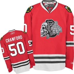 Corey Crawford Reebok Chicago Blackhawks Premier White Red Skull NHL Jersey