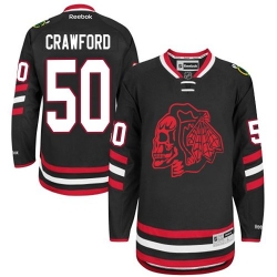 Corey Crawford Reebok Chicago Blackhawks Authentic Black Red Skull 2014 Stadium Series NHL Jersey