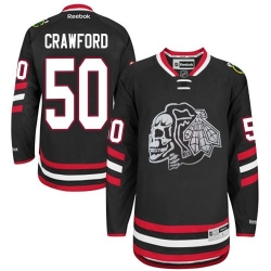 Corey Crawford Reebok Chicago Blackhawks Premier White Black Skull 2014 Stadium Series NHL Jersey
