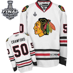 Corey Crawford Youth Reebok Chicago Blackhawks Premier White Away 2015 Stanley Cup Patch NHL Jersey