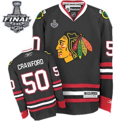 Corey Crawford Youth Reebok Chicago Blackhawks Premier Black Third 2015 Stanley Cup Patch NHL Jersey