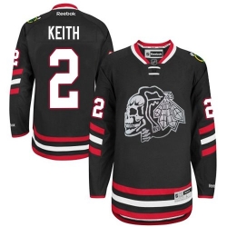 Duncan Keith Reebok Chicago Blackhawks Authentic White Black Skull 2014 Stadium Series NHL Jersey