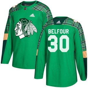 ED Belfour Youth Adidas Chicago Blackhawks Authentic Green St. Patrick's Day Practice Jersey