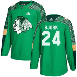 Anders Bjork Youth Adidas Chicago Blackhawks Authentic Green St. Patrick's Day Practice Jersey