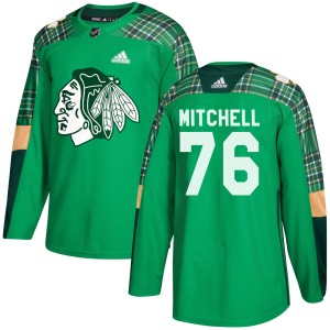 Garrett Mitchell Youth Adidas Chicago Blackhawks Authentic Green St. Patrick's Day Practice Jersey