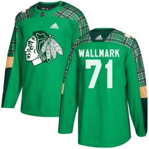 Lucas Wallmark Youth Adidas Chicago Blackhawks Authentic Green St. Patrick's Day Practice Jersey