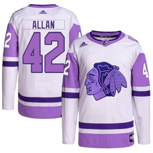Nolan Allan Youth Adidas Chicago Blackhawks Authentic White/Purple Hockey Fights Cancer Primegreen Jersey