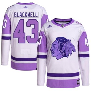 Colin Blackwell Youth Adidas Chicago Blackhawks Authentic White/Purple Hockey Fights Cancer Primegreen Jersey