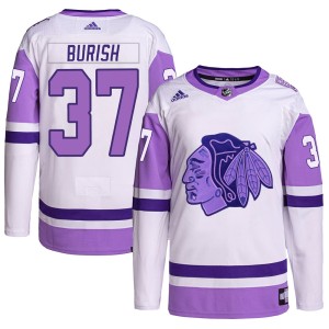 Adam Burish Youth Adidas Chicago Blackhawks Authentic White/Purple Hockey Fights Cancer Primegreen Jersey