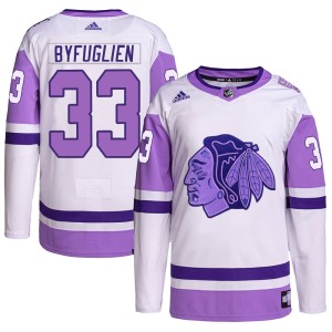 Dustin Byfuglien Youth Adidas Chicago Blackhawks Authentic White/Purple Hockey Fights Cancer Primegreen Jersey