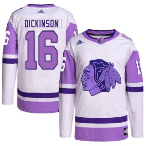 Jason Dickinson Youth Adidas Chicago Blackhawks Authentic White/Purple Hockey Fights Cancer Primegreen Jersey