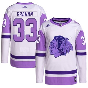 Dirk Graham Youth Adidas Chicago Blackhawks Authentic White/Purple Hockey Fights Cancer Primegreen Jersey