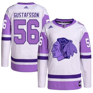 Erik Gustafsson Youth Adidas Chicago Blackhawks Authentic White/Purple Hockey Fights Cancer Primegreen Jersey